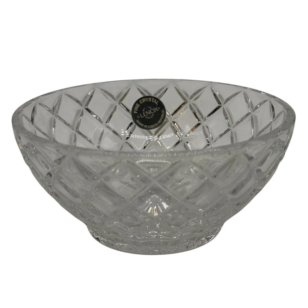 Lenox‎ Fine Crystal Bowl Diamond Cut Glass Serving Dish Czech Republic Excellent